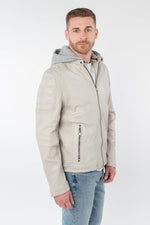 Off-white lambskin leather jacket with removable jersey hood - Image n°7