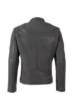 Anthracite grey lambskin biker collar jacket with embroidered patches - Image n°4