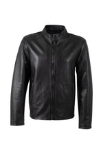 Black smooth lambskin biker-collar jacket with concealed pockets - Image n°1