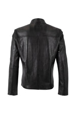 Black smooth lambskin biker-collar jacket with concealed pockets - Image n°2