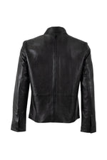 Black multipocket leather jacket with a shirt collar and snap-button fastening - Image n°2