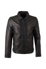 Soft black lambskin jacket with a refined shirt collar - Image n°1