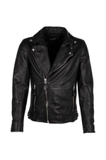 Black lambskin biker jacket with asymmetric zip and notched lapels - Image n°3