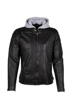 Deep black lamb leather jacket with removable jersey hood - Image n°3