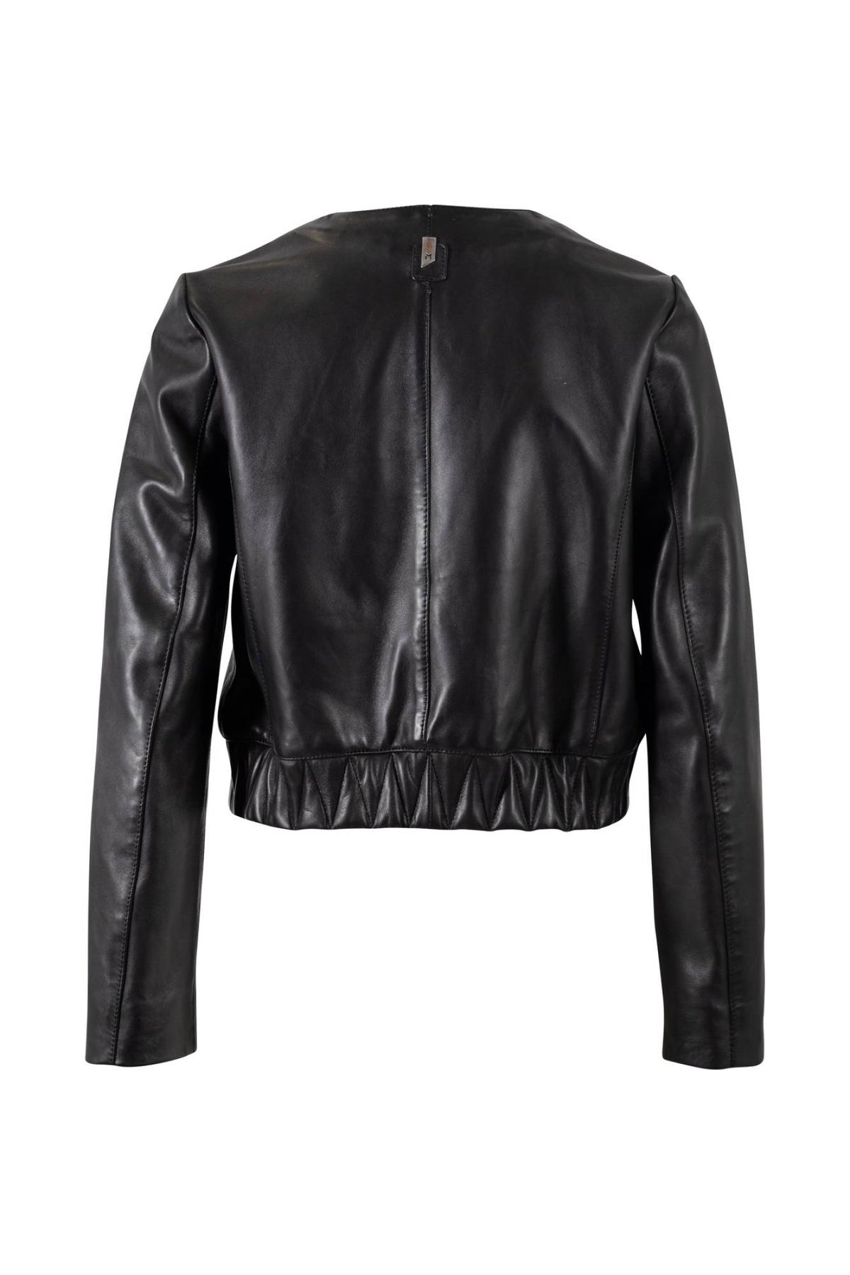 Women's black lambskin leather jacket with zigzag quilted hem - Image n°2