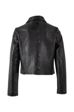 Women's black lambskin buttoned leather jacket, shirt collar - Image n°2