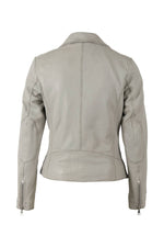 Women’s pearl grey lambskin biker jacket, straight central zip - Image n°6