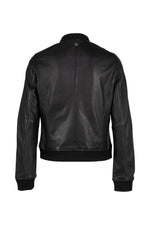 Women's black lambskin leather jacket with ribbed trims - Image n°4