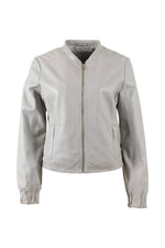 Silver-grey lambskin women's leather jacket with welt pockets - Image n°1