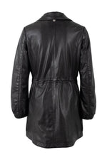 Mid-length black lambskin women's parka - Image n°5