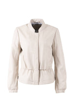 Women's ecru lambskin leather jacket with concealed fastening under a tab - Image n°1