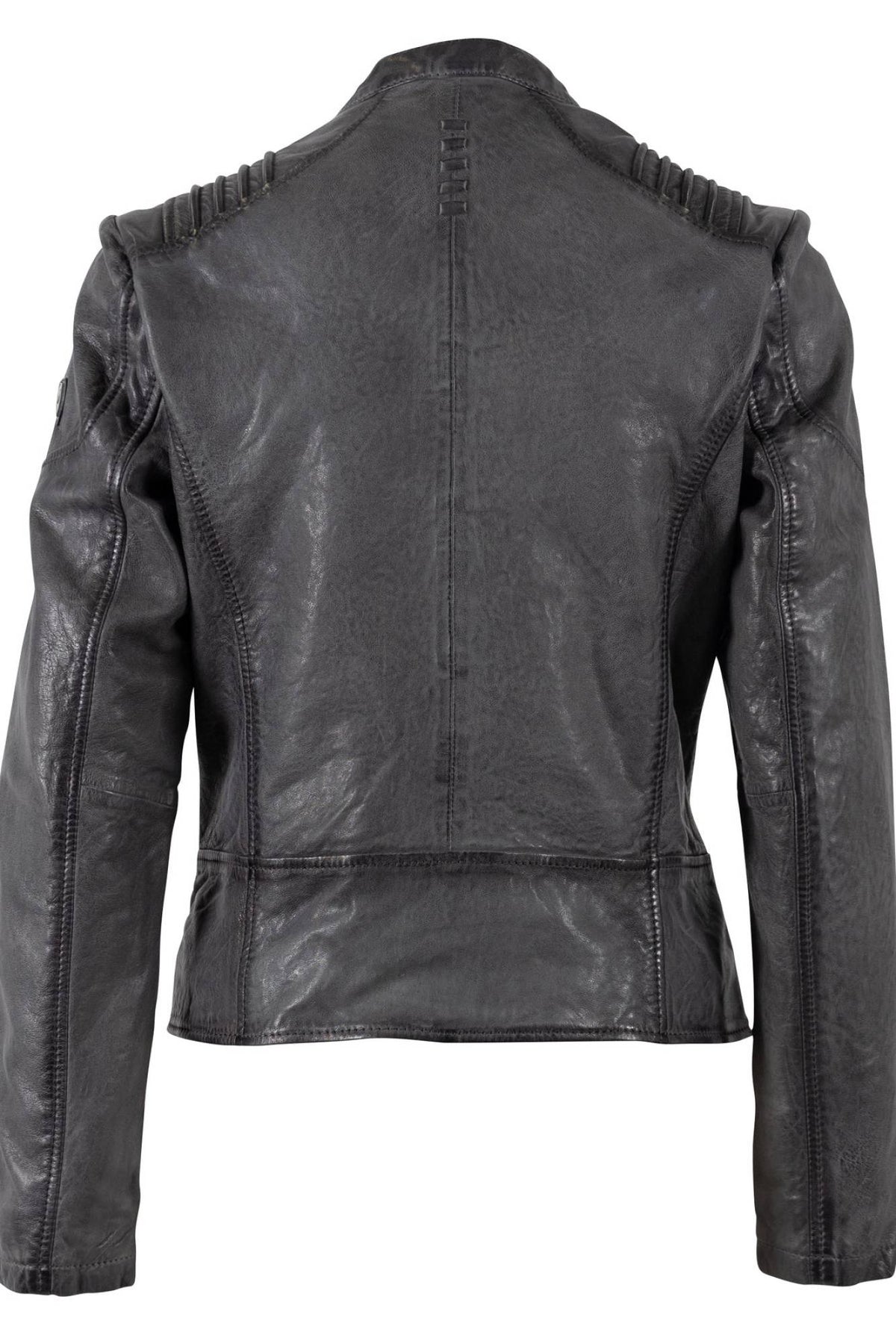 Anthracite lambskin women's leather jacket with ribbed shoulders - Image n°6