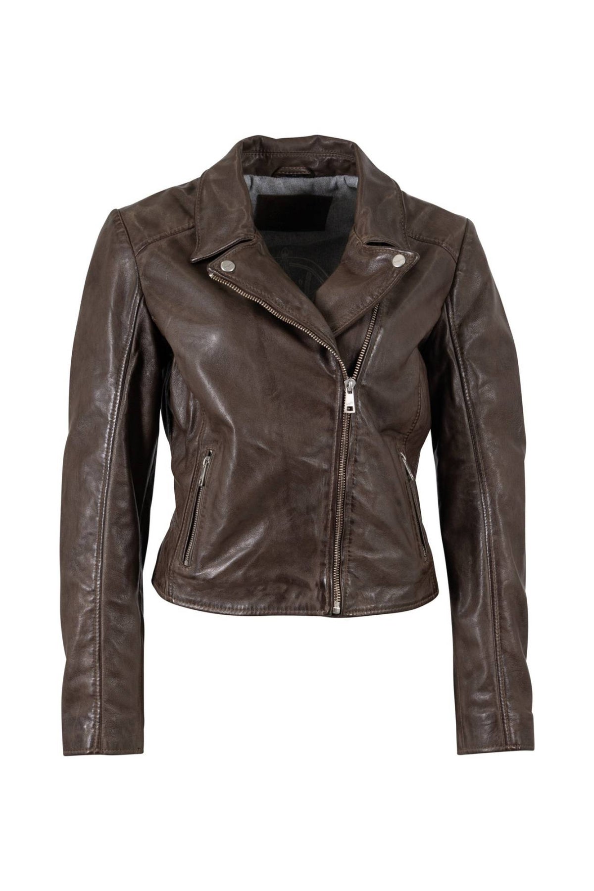 Women's brown lambskin biker jacket - Image n°5