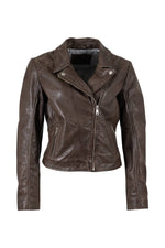 Women's brown lambskin biker jacket - Image n°5