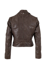 Women's brown lambskin biker jacket - Image n°6