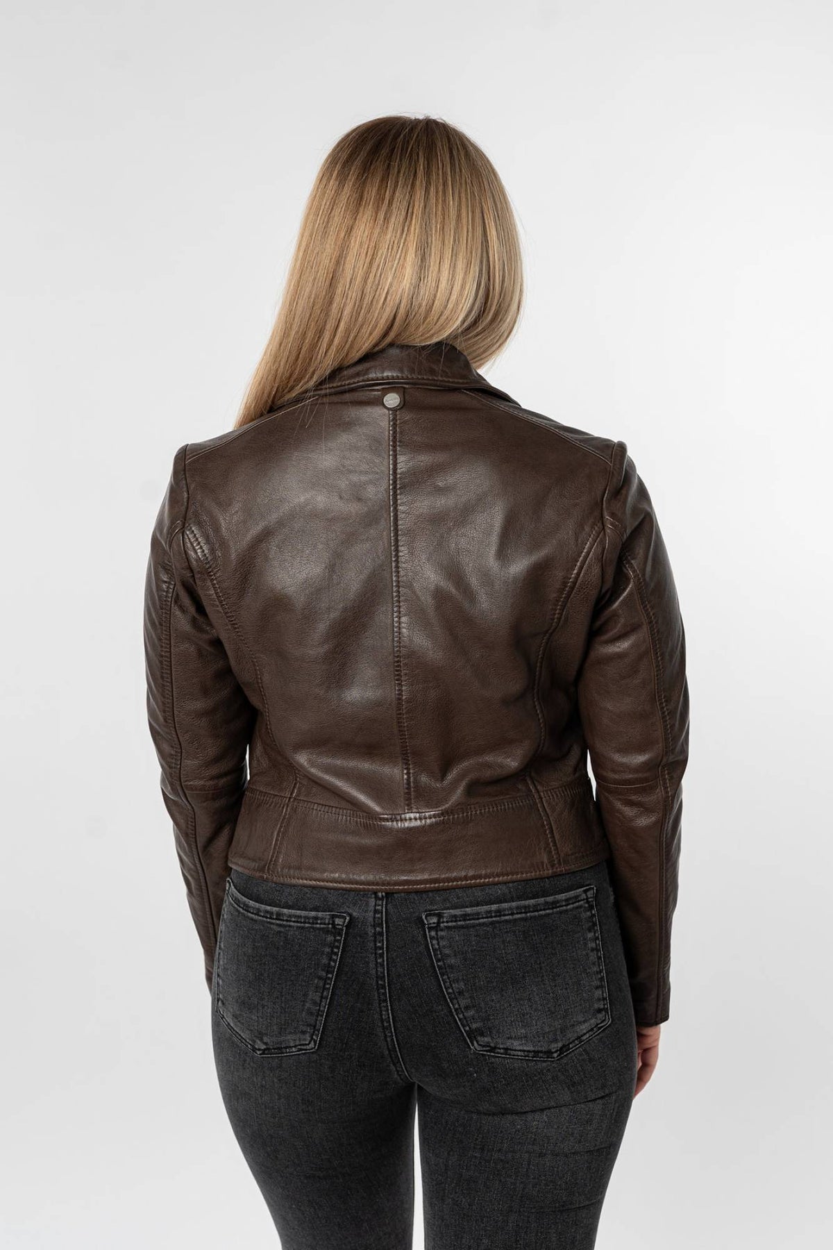 Women's brown lambskin biker jacket - Image n°2