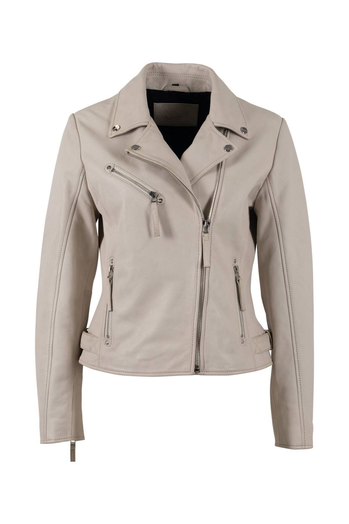 Women's ivory lambskin leather biker jacket, asymmetrical zip - Image n°1