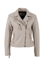Women's ivory lambskin leather biker jacket, asymmetrical zip - Image n°1