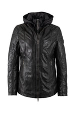 Mid-length black lambskin women's jacket with detachable hood - Image n°1