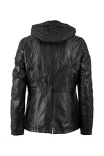 Mid-length black lambskin women's jacket with detachable hood - Image n°2