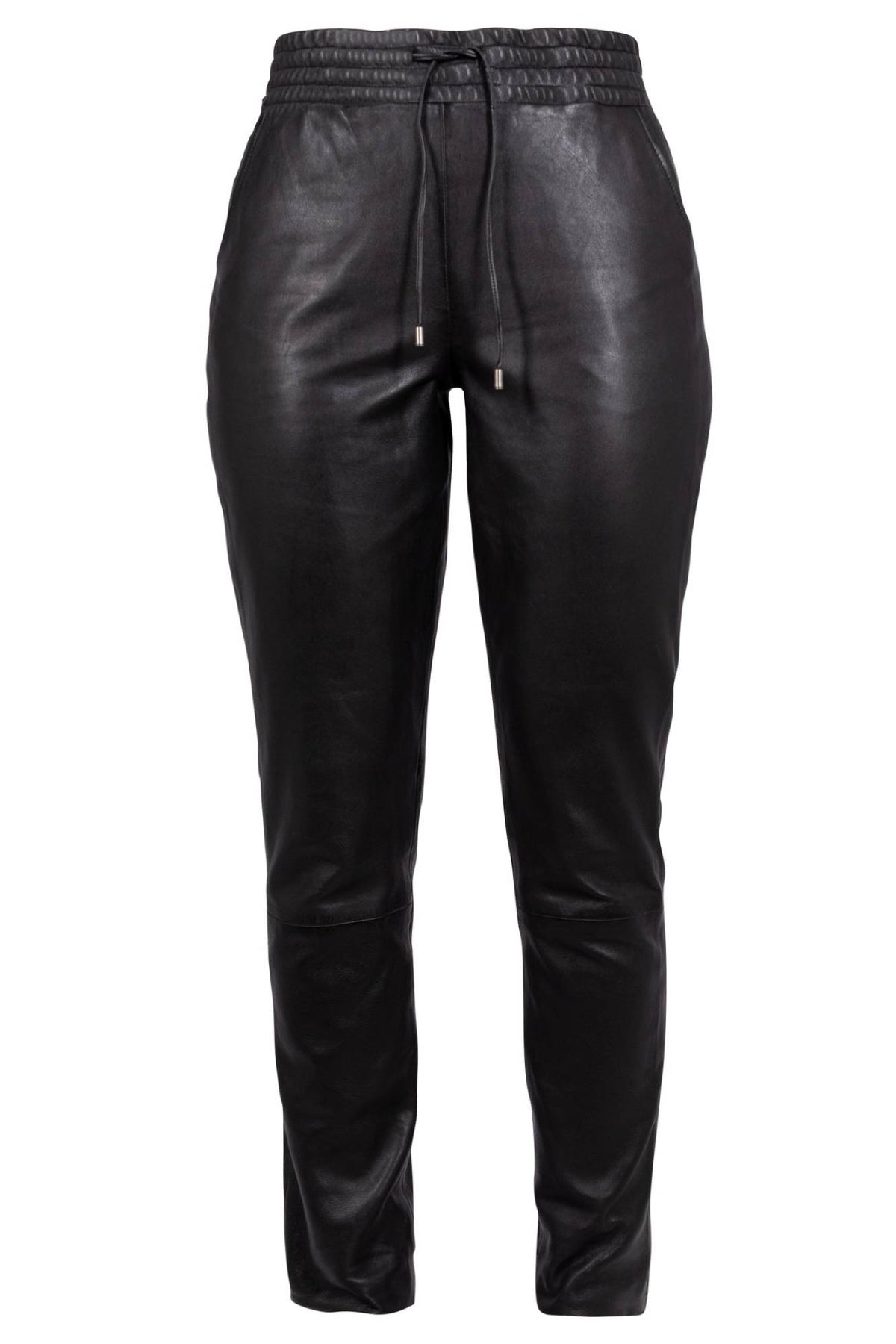 Black lambskin jogger trousers with an elasticated waist - Image n°2