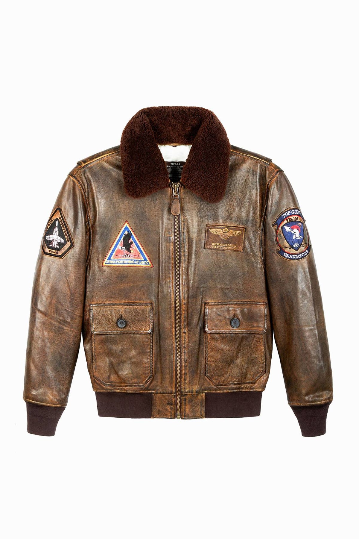 Brown goat leather jacket with embroidered patches - Image n°3