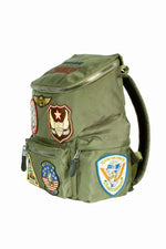 Khaki nylon backpack with embroidered patches - Image n°2