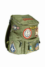 Khaki nylon backpack with embroidered patches - Image n°3