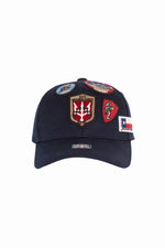 Navy blue cotton cap with embroidered patches - Image n°1