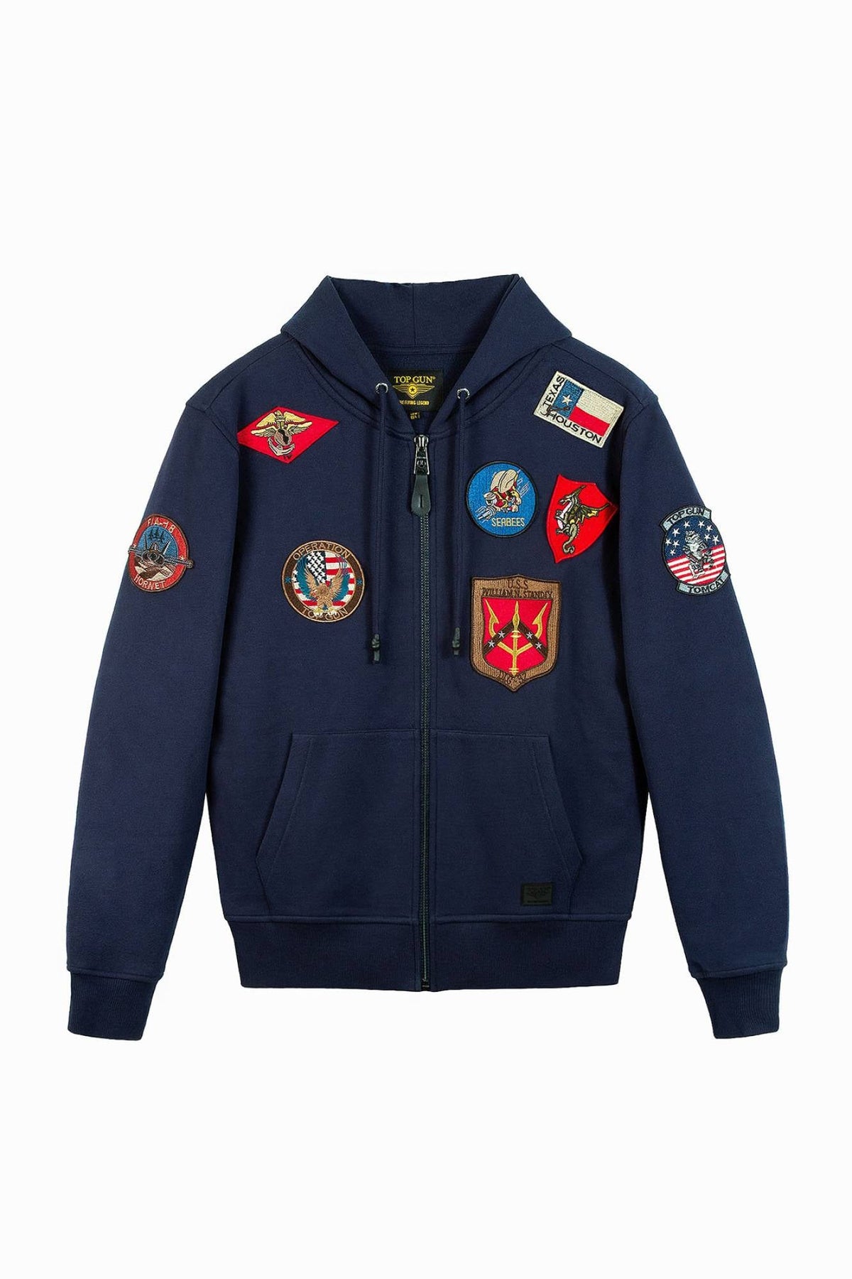 Navy cotton sweater with embroidered patches - Image n°2