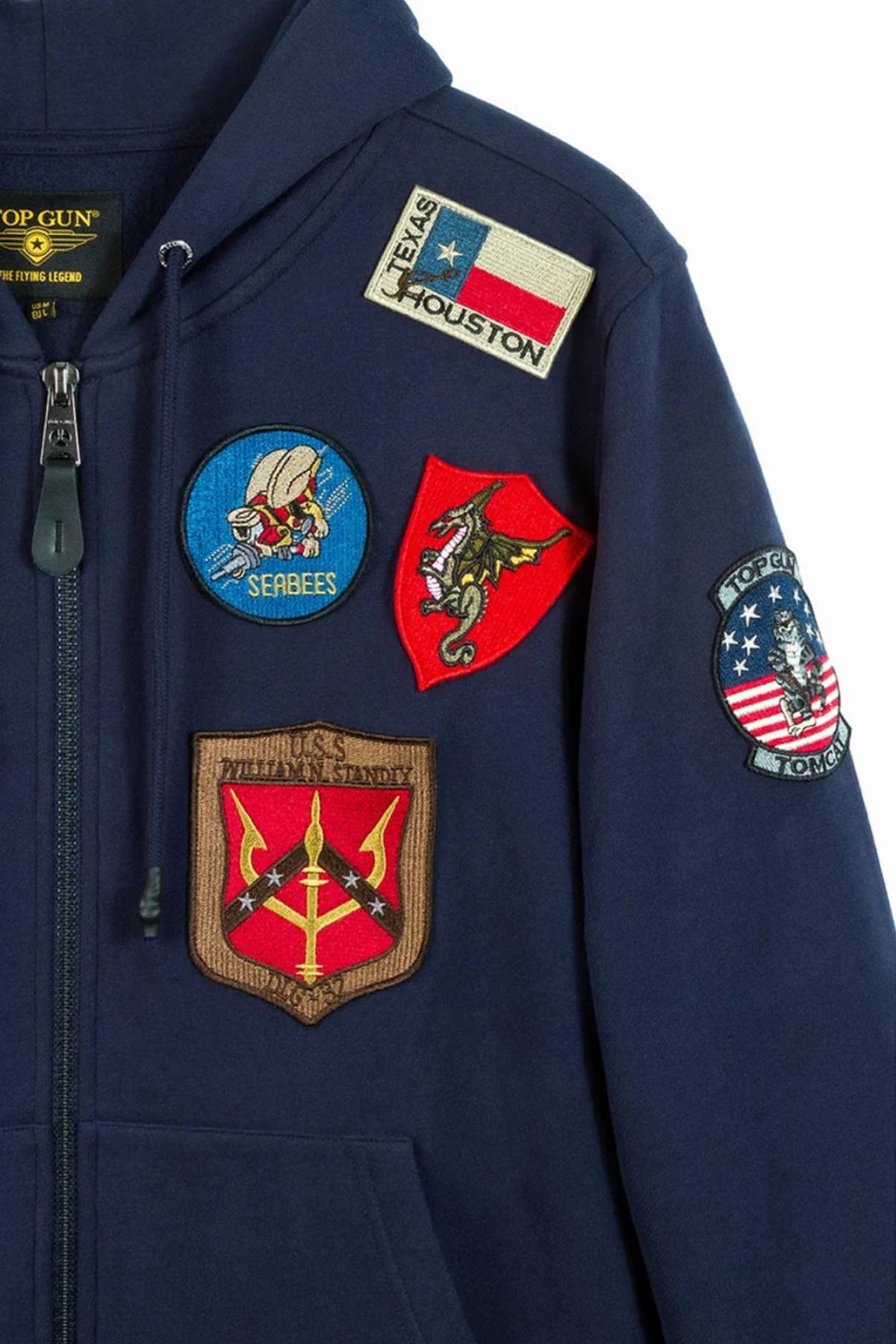 Navy cotton sweater with embroidered patches - Image n°6
