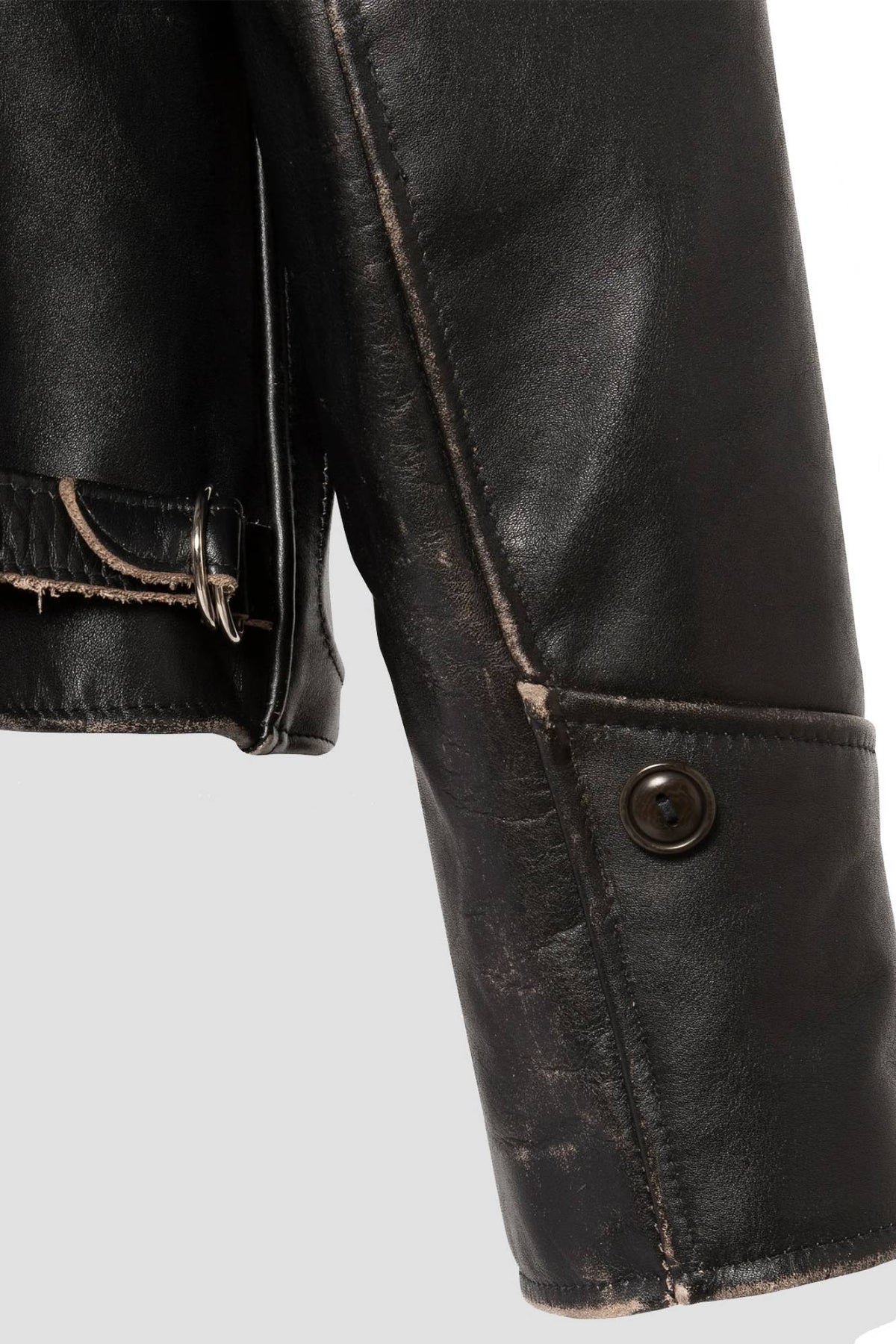Aged cowhide leather jacket with shirt collar, Made in USA - Image n°8