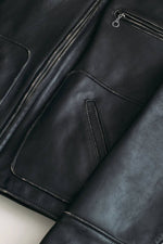 Aged cowhide leather jacket with shirt collar, Made in USA - Image n°4