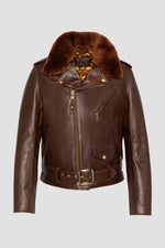 Brown Perfecto® jacket with removable collar, supple Horween horsehide - Image n°7