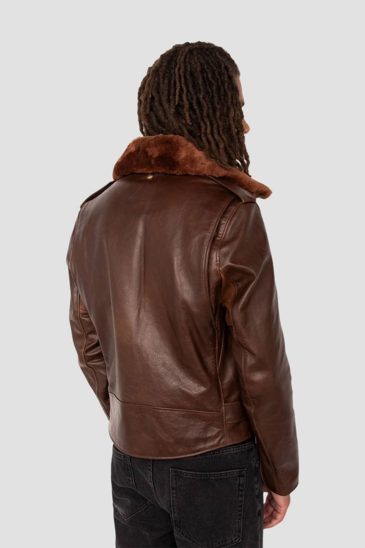 Brown Perfecto® jacket with removable collar, supple Horween horsehide - Image n°14