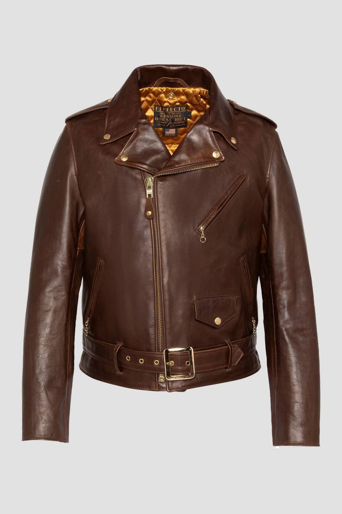 Brown Perfecto® jacket with removable collar, supple Horween horsehide - Image n°5