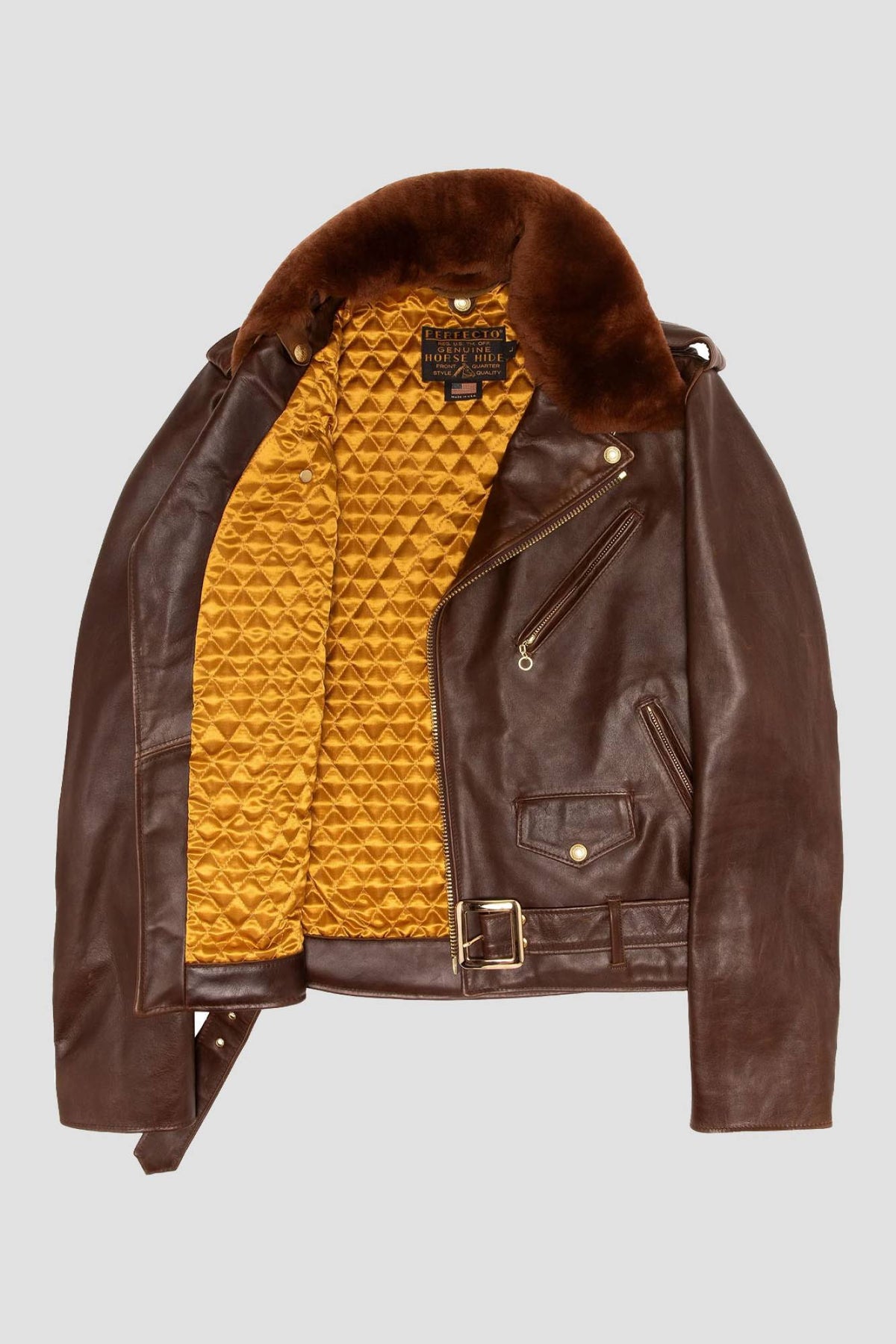 Brown Perfecto® jacket with removable collar, supple Horween horsehide - Image n°9