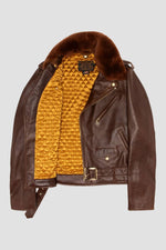Brown Perfecto® jacket with removable collar, supple Horween horsehide - Image n°9