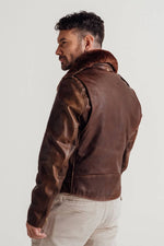 Brown Perfecto® jacket with removable collar, supple Horween horsehide - Image n°3