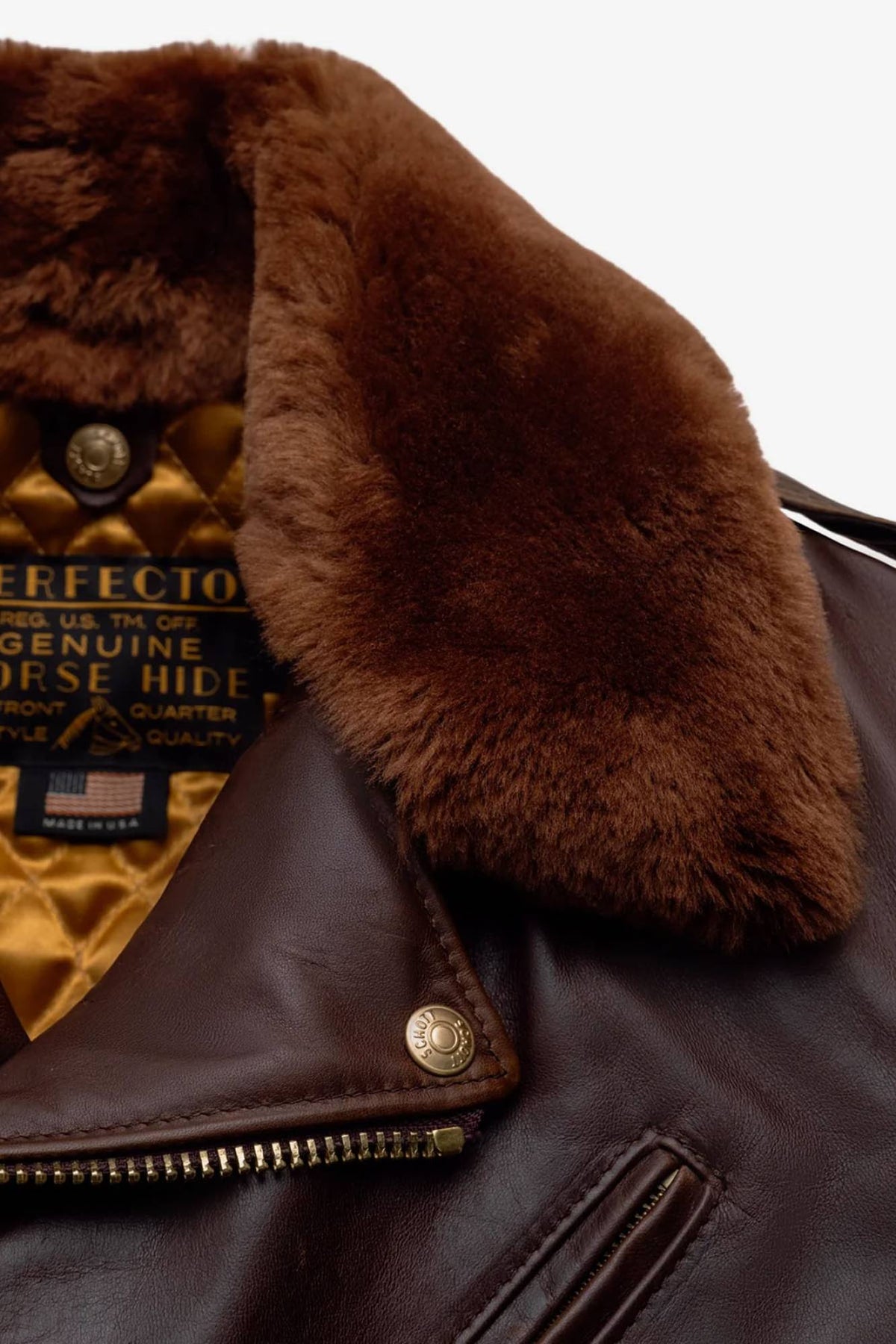 Brown Perfecto® jacket with removable collar, supple Horween horsehide - Image n°8