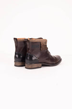 Chestnut and navy blue leather lace-up boots with cuff - Image n°2