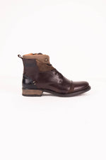 Chestnut and navy blue leather lace-up boots with cuff - Image n°3