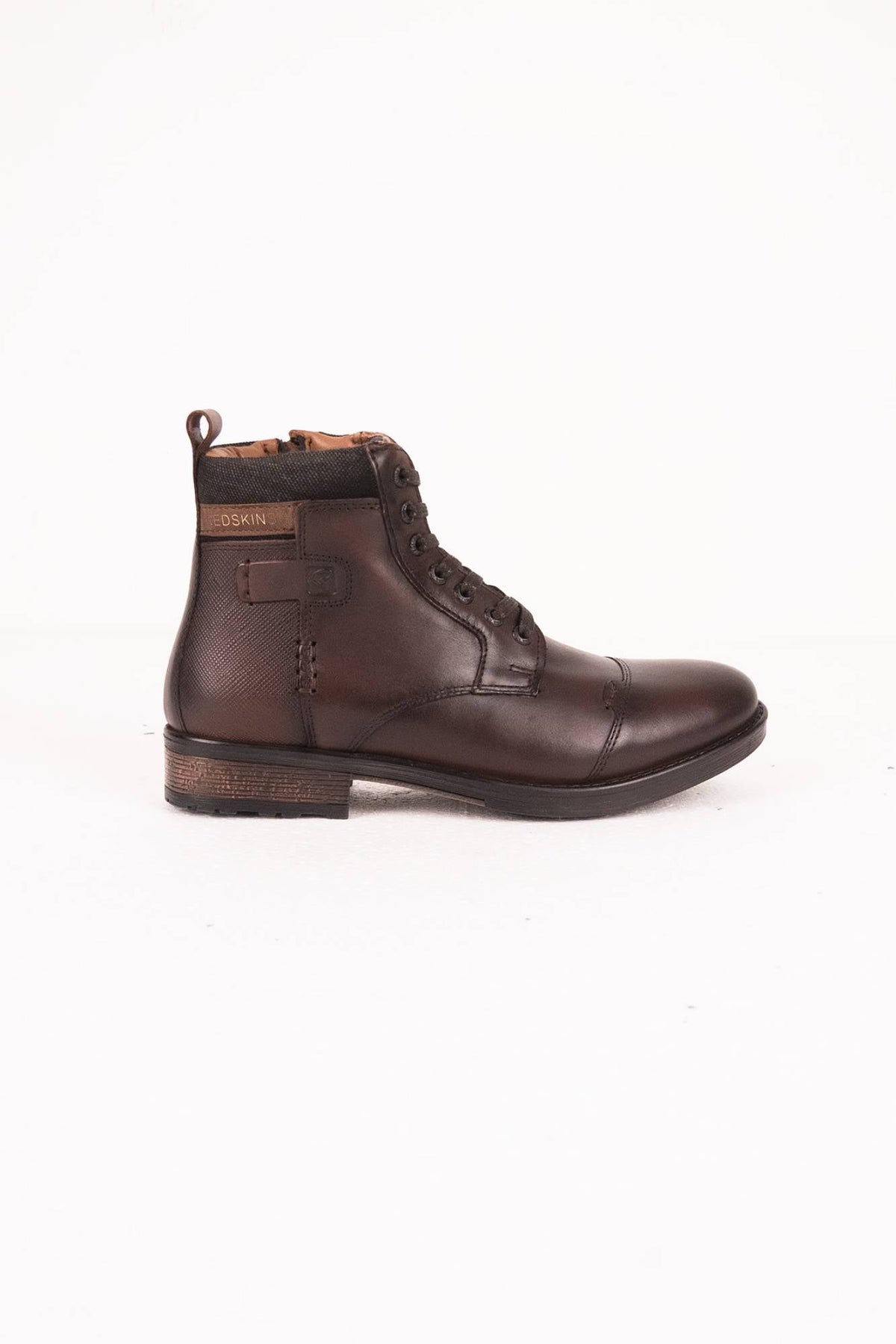 Chestnut leather lace-up boots with leather panels - Image n°3
