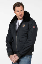Men’s navy blue canvas flight jacket - Image n°1