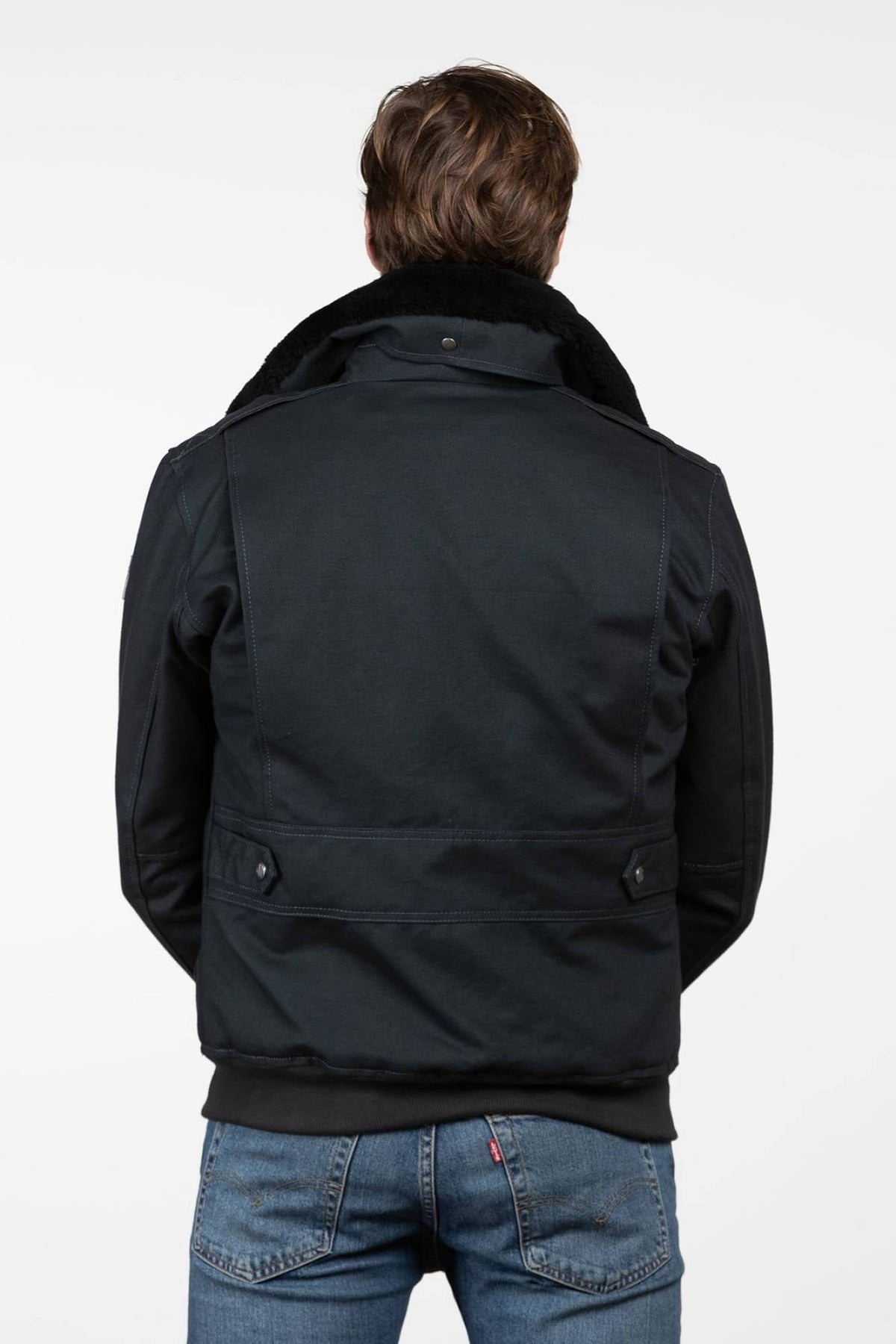 Men’s navy blue canvas flight jacket - Image n°3