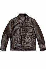 Brown leather jacket with shirt collar for men - Image n°2