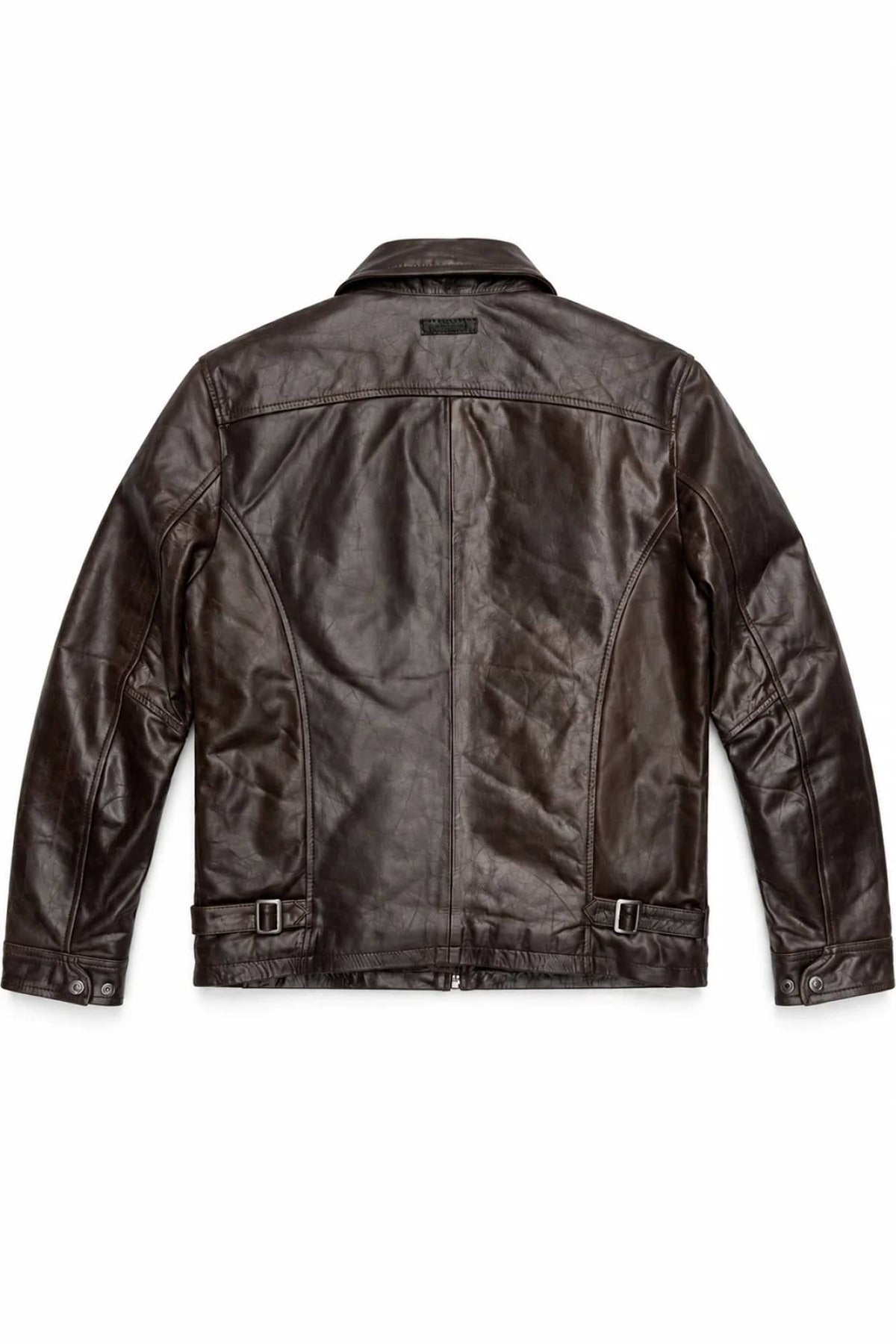 Brown leather jacket with shirt collar for men - Image n°3