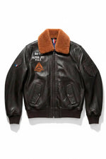 Khaki leather flight jacket with removable sheepskin fur collar - Image n°3