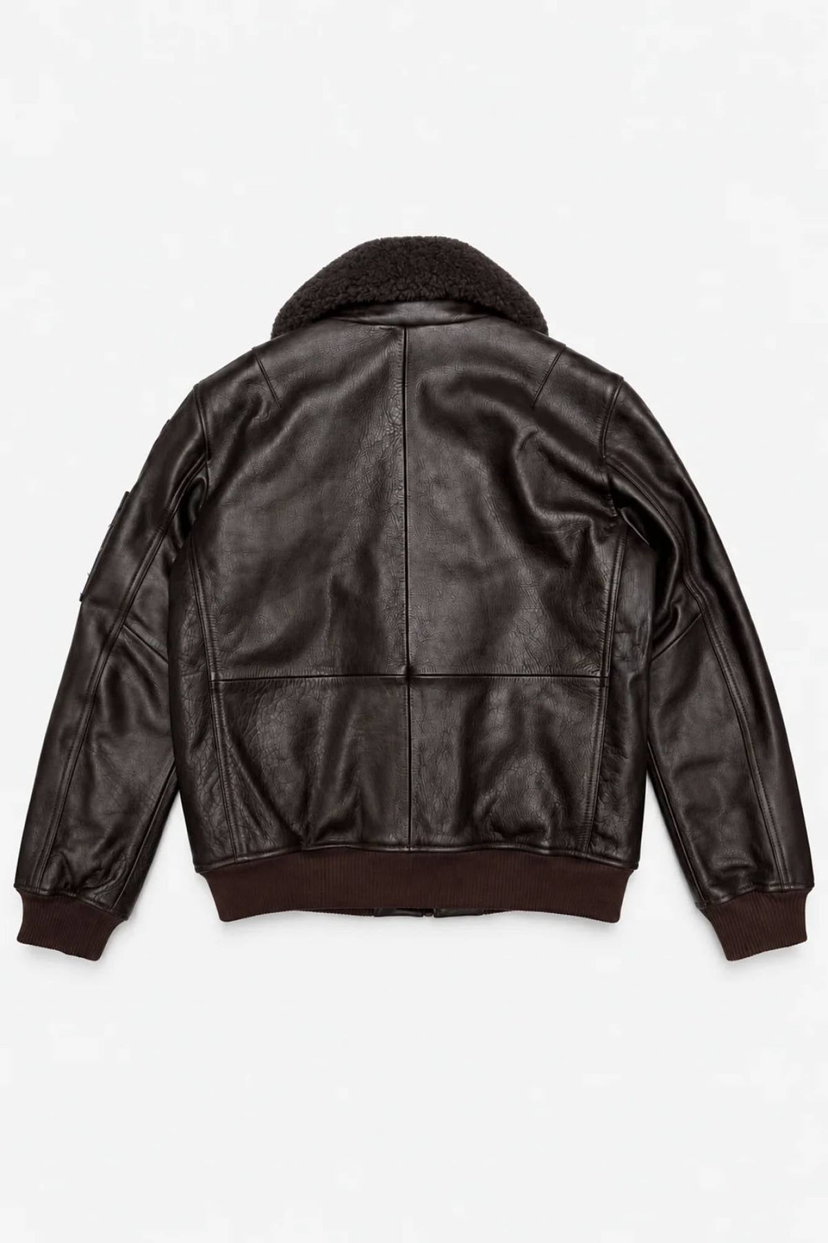 Brown leather flight jacket with aviation patches - Image n°3