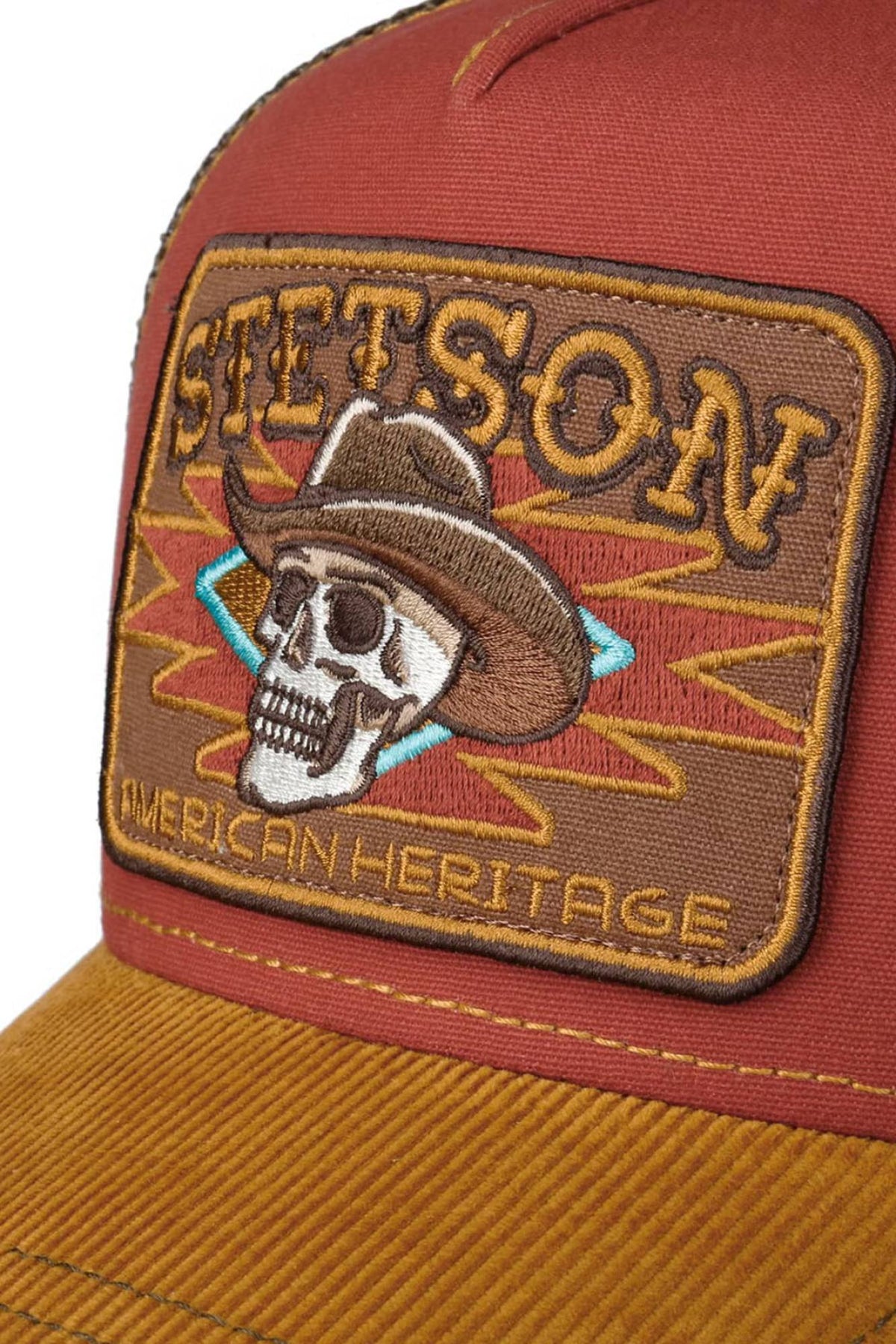 Tricolor mesh cap with cowboy skull illustration badge - Image n°2